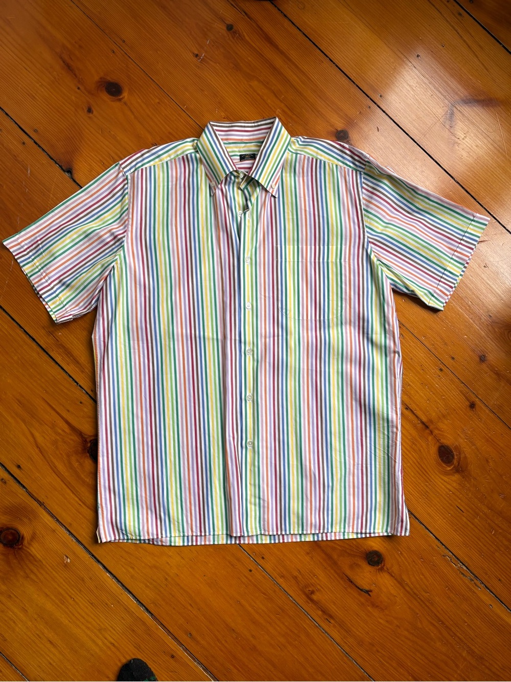 Casual Short-Sleeve Button-Down Shirt in Multicolor Stripe